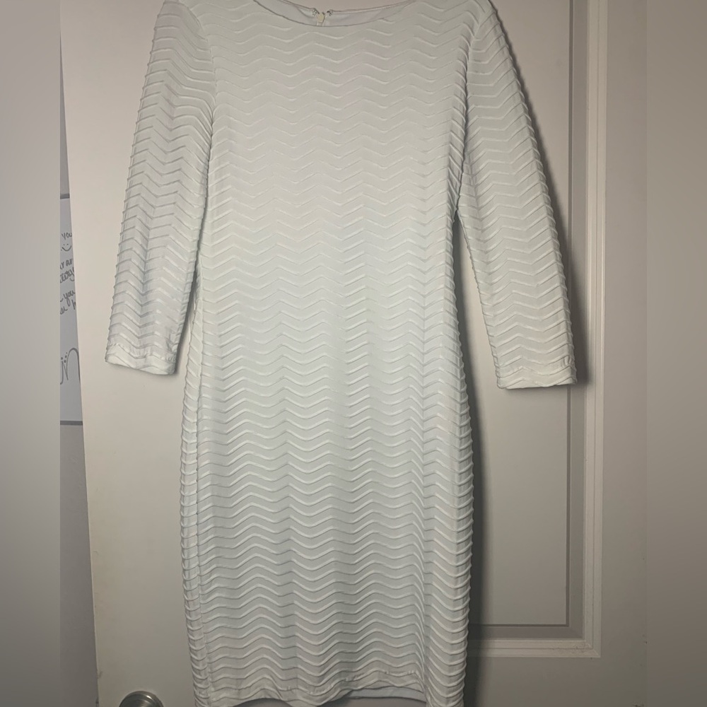 Calvin Klein White 3/4 Sleeve Textured Dress